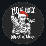 Ho Ho Holy Christmas Funny Skeleton Dancing Skull  Classic Round Sticker<br><div class="desc">Ho Ho Holy Christmas Funny Skeleton Dancing Skull</div>