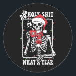 Ho Ho Holy What A Year Shirt Funny Christmas Skele Classic Round Sticker<br><div class="desc">Ho Ho Holy What A Year Shirt Funny Christmas Skeleton</div>