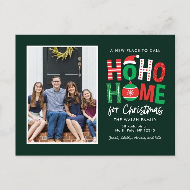 Ho Ho Home Christmas Moving Announcement Postcard (Front)