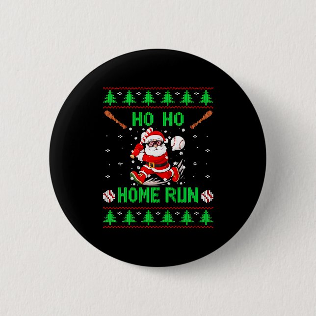 Ho Ho Home Run Baseball Christmas Santa Ugly Xmas  2 Inch Round Button (Front)