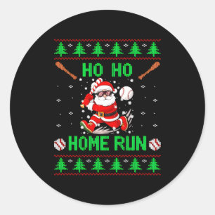 Ho Ho Home Run Baseball Christmas Santa Ugly Xmas  Classic Round Sticker