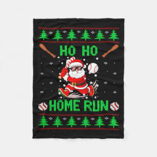Ho Ho Home Run Baseball Christmas Santa Ugly Xmas Fleece Blanket
