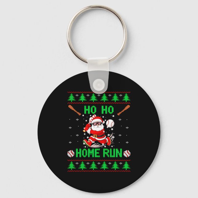 Ho Ho Home Run Baseball Christmas Santa Ugly Xmas  Keychain (Front)