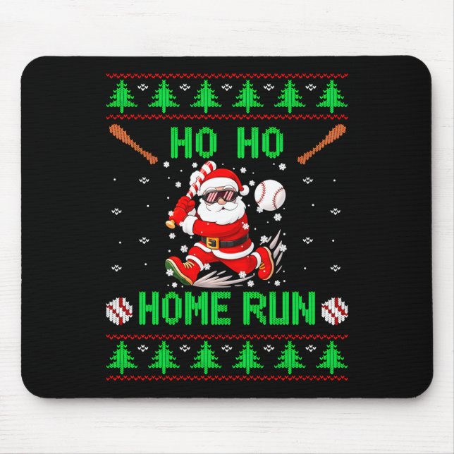Ho Ho Home Run Baseball Christmas Santa Ugly Xmas  Mouse Pad (Front)