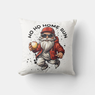 Ho Ho Home Run Baseball Santa Throw Pillow