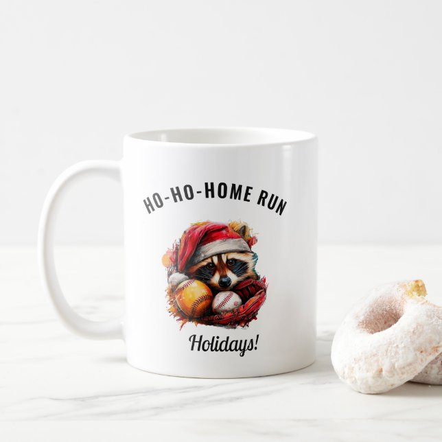 Ho-Ho-Home Run Raccoon Mug — Add Your Name on Back (With Donut)