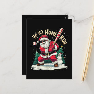 Ho Ho Home Run Vintage Santa Playing Baseball Holiday Postcard