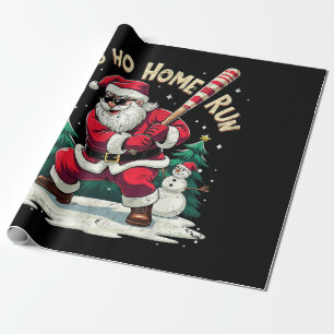 Ho Ho Home Run Vintage Santa Playing Baseball Wrapping Paper