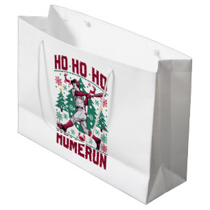 Ho Ho Homerun Baseball Ugly Christmas Sweater  Large Gift Bag