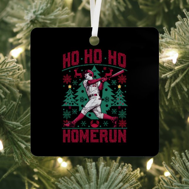 Ho Ho Homerun Baseball Ugly Christmas Sweater  Metal Ornament (Insitu)