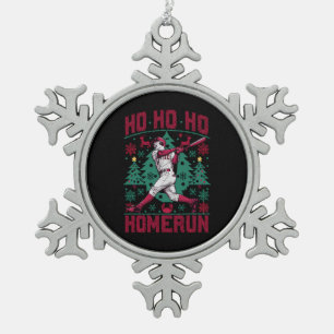 Ho Ho Homerun Baseball Ugly Christmas Sweater  Snowflake Pewter Christmas Ornament