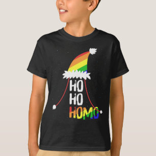 Ho Ho Homo Girls Santa Hat Christmas LGBT Pride Fl T-Shirt