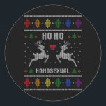 Ho Ho Homoual Gay Xmas Pride Ugly Christmas Sweate Classic Round Sticker<br><div class="desc">Ho Ho Homoual Gay Xmas Pride Ugly Christmas Sweater</div>
