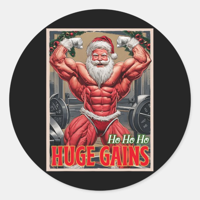 Ho Ho Huge Gains Pumping Bodybuilder Santa Christm Classic Round Sticker (Front)