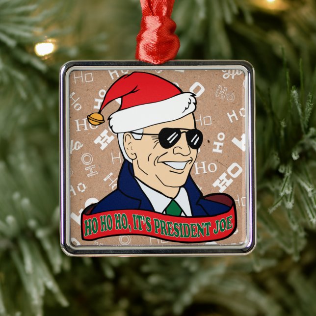 Ho Ho Its President Joe Biden in Shades Christmas Metal Ornament (Tree)