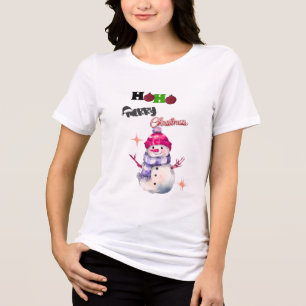 Ho Ho Merry Christmas" Snowman T-Shirt Tri-Blend Shirt