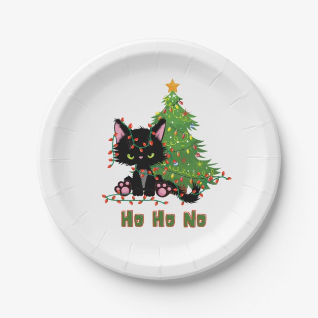 HO HO NO Christmas Cat Paper Plate (Front)