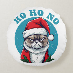 Ho ho no - funny grumpy santa cat round pillow