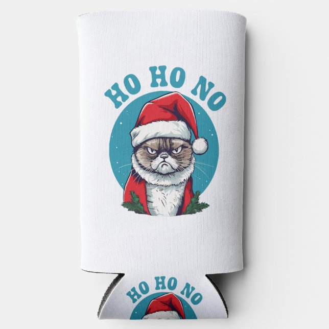 Ho ho no - funny grumpy santa cat seltzer can cooler (Front)