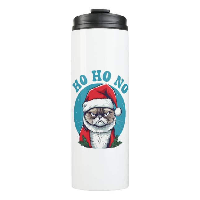 Ho ho no - funny grumpy santa cat thermal tumbler (Front)