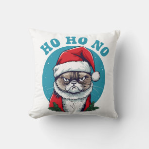 Ho ho no - funny grumpy santa cat throw pillow