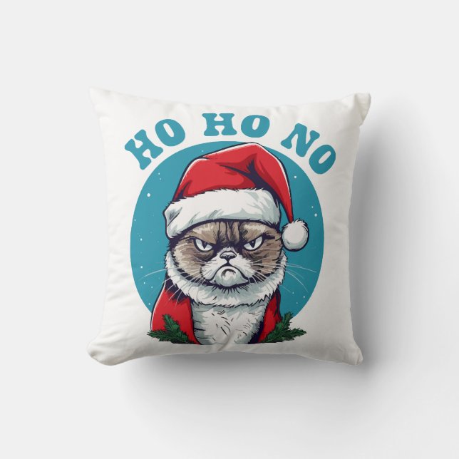 Ho ho no - funny grumpy santa cat throw pillow (Front)