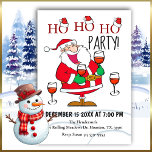 Ho Ho Santa Christmas Invitation<br><div class="desc">This jolly Santa is inviting your guests to your Christmas holiday party, wine glasses in hand, he is ready to party. Cute phrase says "I'm dreaming of a White Christmas, but if the white runs out, I'll drink the red"</div>