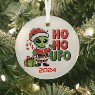 Ho Ho UFO Glass Ornament