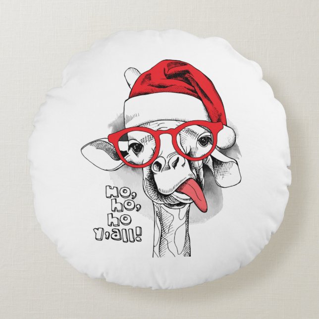 Ho Ho Y’all Giraffe  Round Pillow (Front)