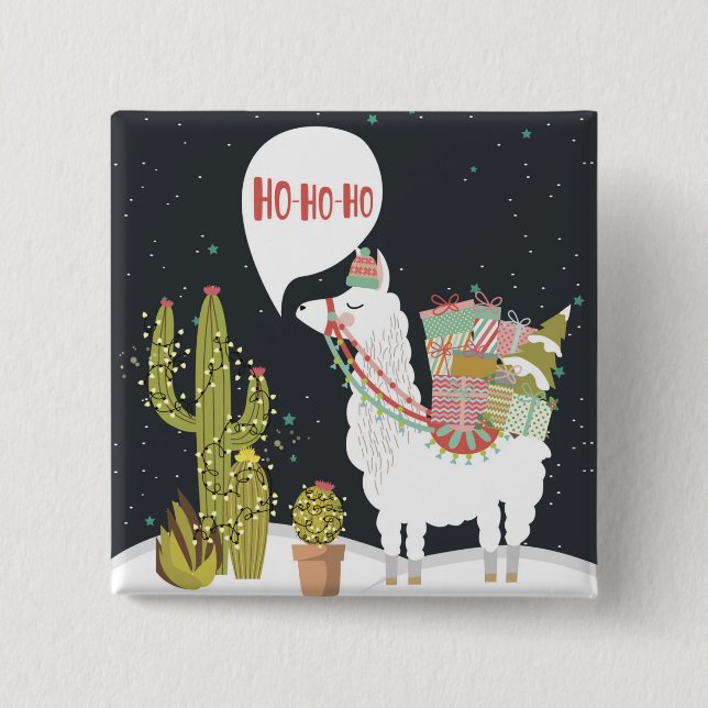 Ho-HoHo Holiday Llama 2 Inch Square Button (Front)