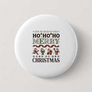 Ho Merry Christmas Santas Plaid Ribbon 2 Inch Round Button