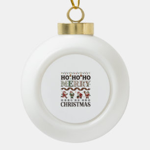 Ho Merry Christmas Santas Plaid Ribbon Ceramic Ball Christmas Ornament