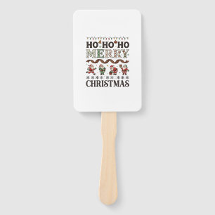Ho Merry Christmas Santas Plaid Ribbon Hand Fan