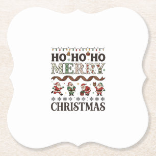 Ho Merry Christmas Santas Plaid Ribbon Paper Coaster