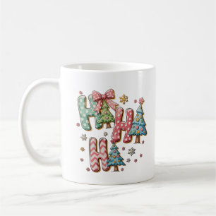 HO Merry Christmas Trees Coquette Bow Xmas Holiday Coffee Mug