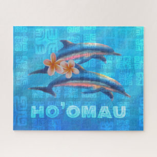 HO’OMAU Hawaiian Dolphins Primitive Collage Jigsaw Puzzle
