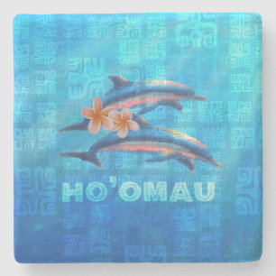 HO’OMAU Hawaiian Dolphins Primitive Collage Stone Coaster