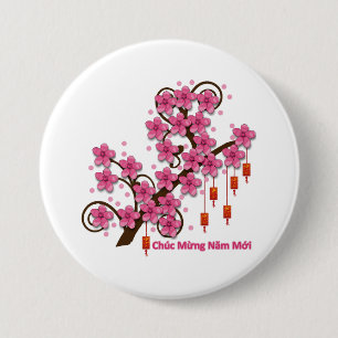 Hoa Dao Happy New Year 3 Inch Round Button