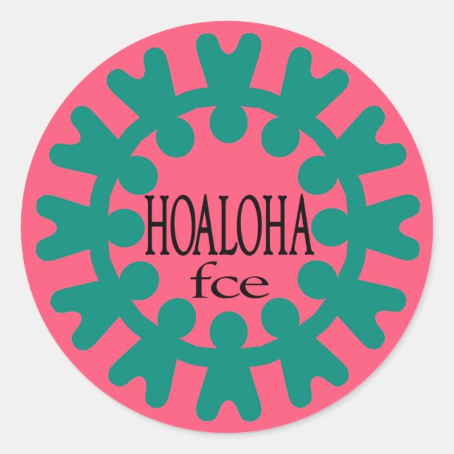 Hoaloha Teal on Pink Round Sticker (Front)