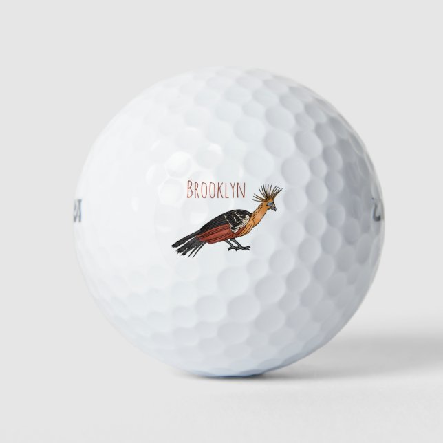 Hoatzin bird cartoon illustration golf balls (Front)