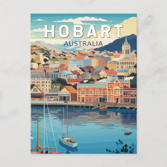 Hobart Australia Travel Art Vintage Postcard (Front)