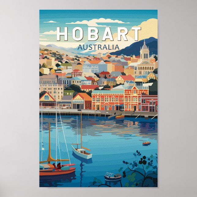 Hobart Australia Travel Art Vintage Poster (Front)