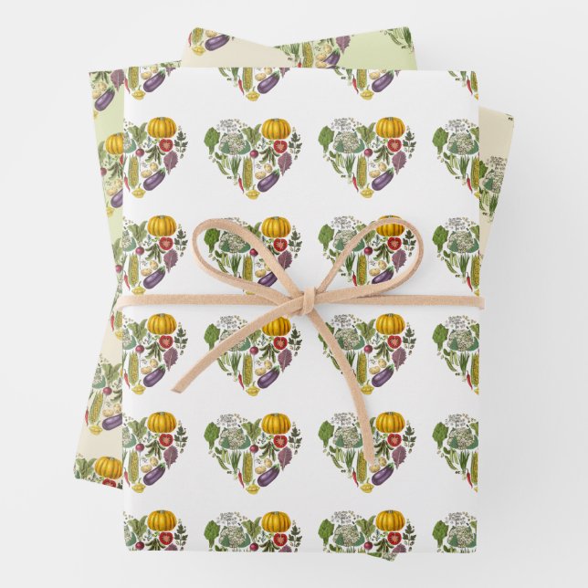 Hobby Garden Vegetable Growing Heart Wrapping Paper Sheet (In situ)
