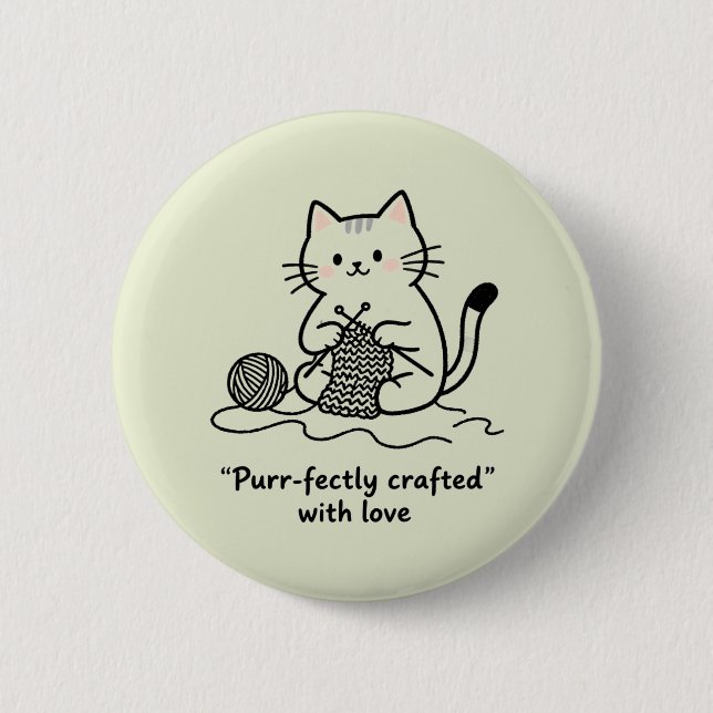 Hobbyist Kitten Knitting Rosy Cheeks Cozy Vibes 2 Inch Round Button (Front)