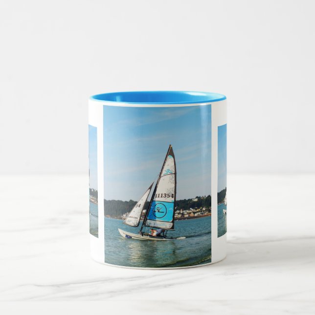Hobie cat sailing boats Two-Tone coffee mug (Center)