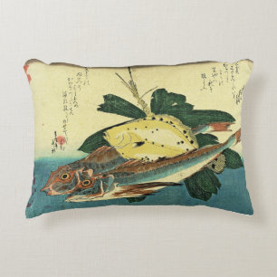 Hobo & Karei - Hiroshige's Japanese Fish Print Accent Pillow