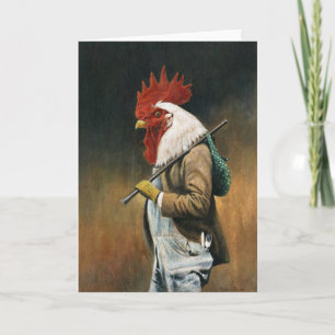 Hobo Rooster Greetings Card