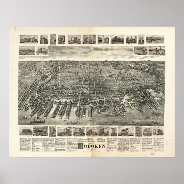 Hoboken New Jersey 1903 Antique Panoramic Map Poster (Front)