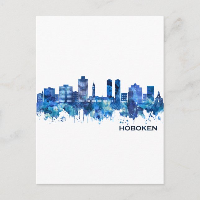 Hoboken New Jersey Skyline Blue Invitation Postcard (Front)