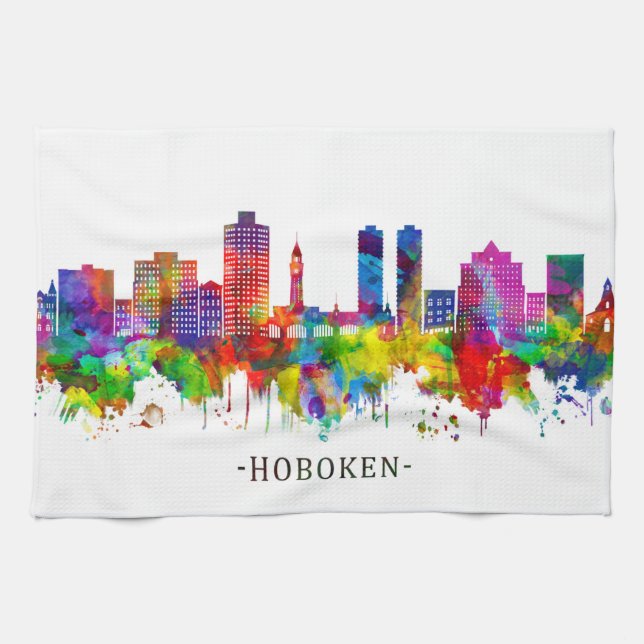 Hoboken New Jersey Skyline Kitchen Towel (Horizontal)